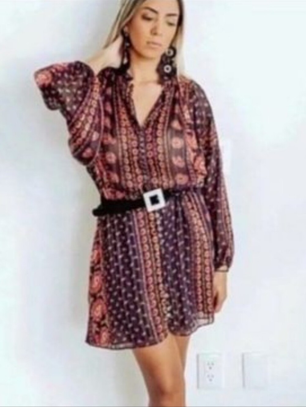 Zara Boho Paisley Print Mini Blouson Dress S